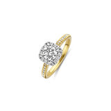 Briljant geslepen solitaire cushion halo ring met zijdiamanten_