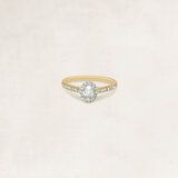 Oval cut halo ring with side diamonds - OR69851_