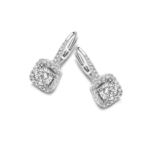 Brilliant cut halo solitaire earrings