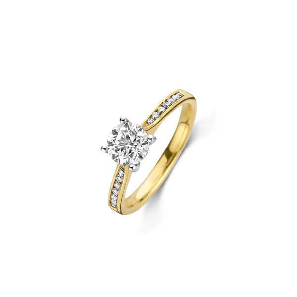 Briljant geslepen solitaire ring met zijdiamanten
