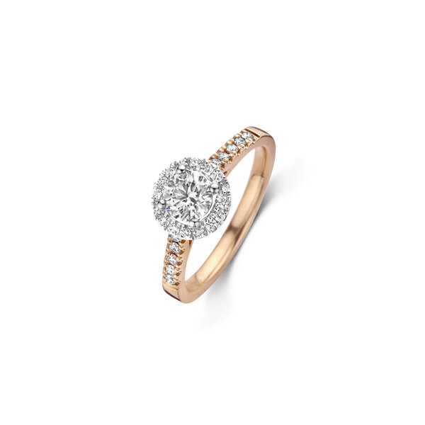 Briljant geslepen solitaire halo ring met zijdiamanten