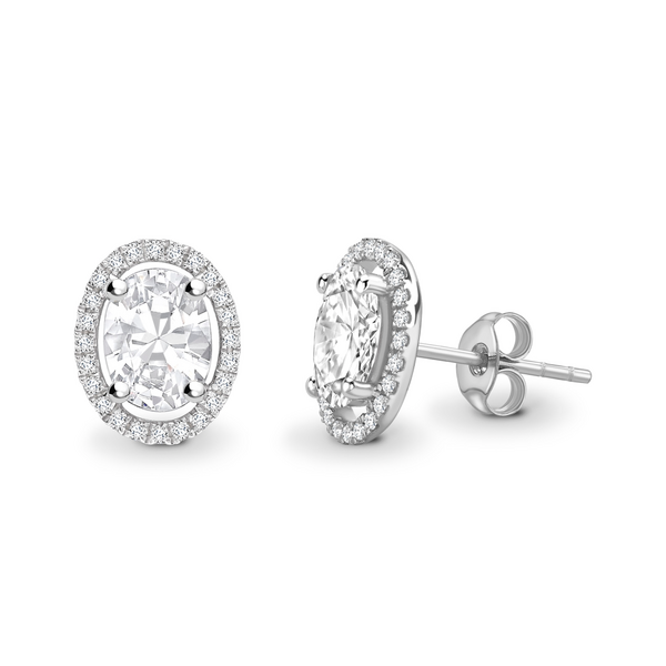 Oval cut halo solitaire earrings
