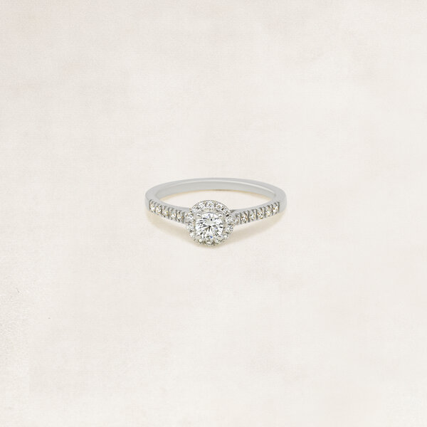 Brilliant cut halo ring with side diamonds - OR38865