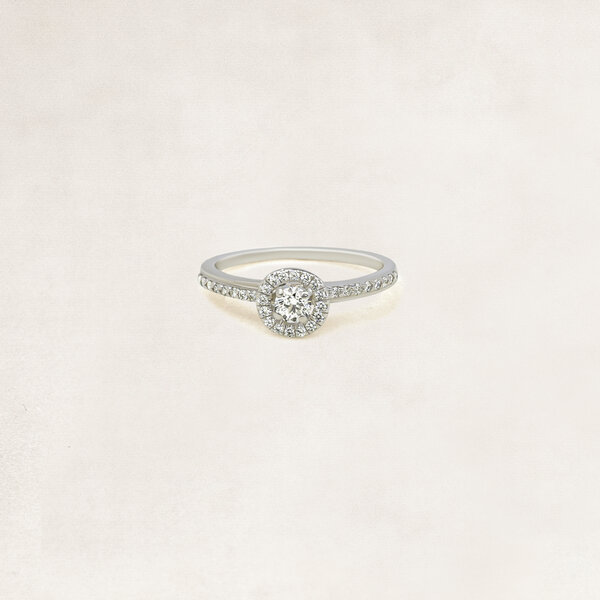 Brilliant cut halo ring with side diamonds - OR61538