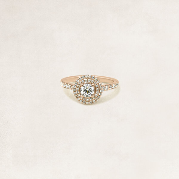 Briljant dubbele halo ring  met zijdiamanten - OR20682