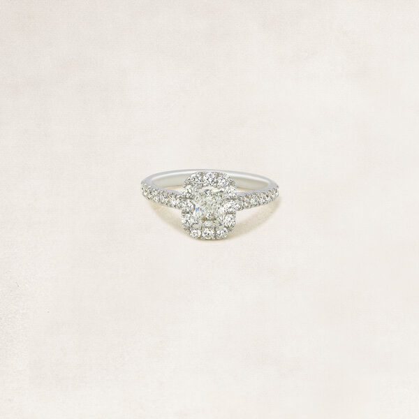 Radiant cut halo ring with side diamonds -  OR5288