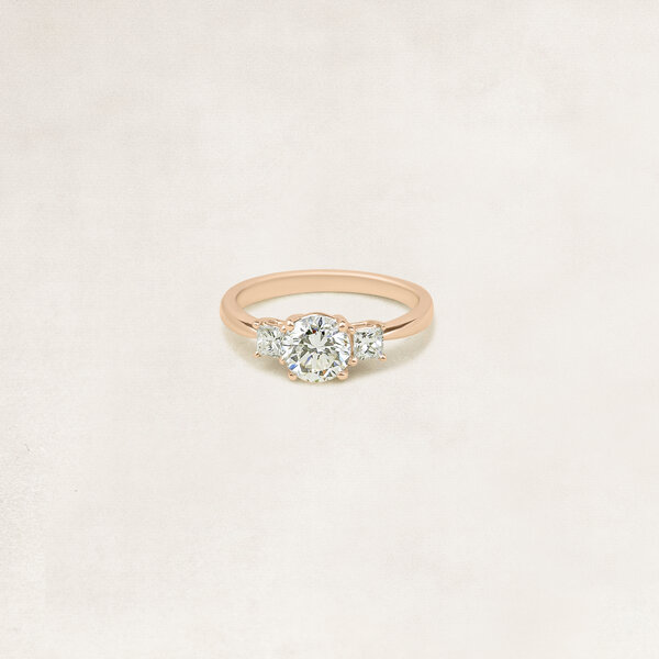 Brilliant cut trilogy ring with princess cut side diamonds -  OR5503