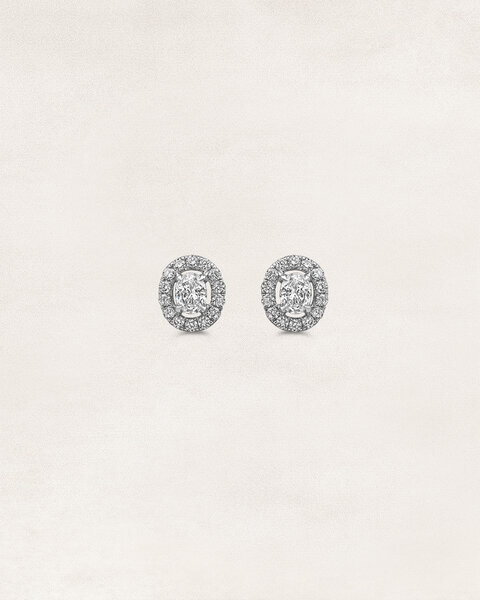 Oval cut halo solitaire earrings - OR33273