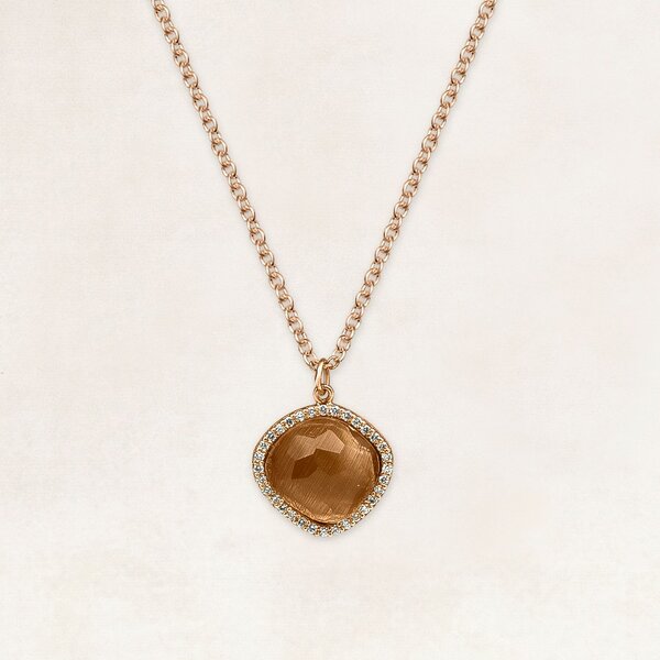Gouden ketting met bruine Quartz steen omringd door diamantjes - OR71028