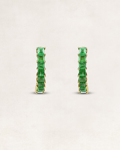 Gouden creool oorbellen met smaragd steentjes - OR62727