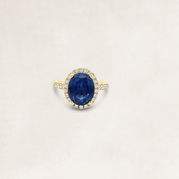 Golden ring with sapphire and diamond - OR74933