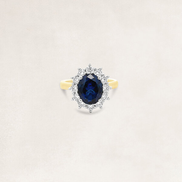 Golden ring with sapphire and diamond - OR70021