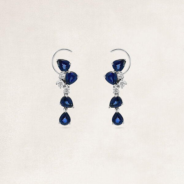 Gold earrings with sapphire and diamonds - OR75588