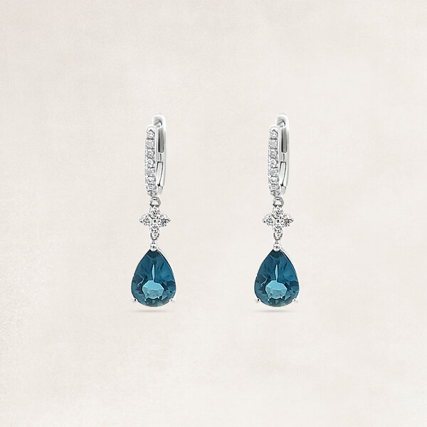 Creool oorbellen met london blue topaas en diamant - OR74952