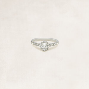 Oval cut halo ring with side diamonds - OR69851